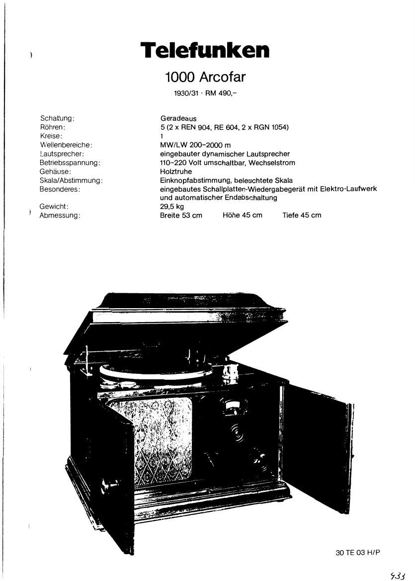 Telefunken 1000 Arcofar Schematic