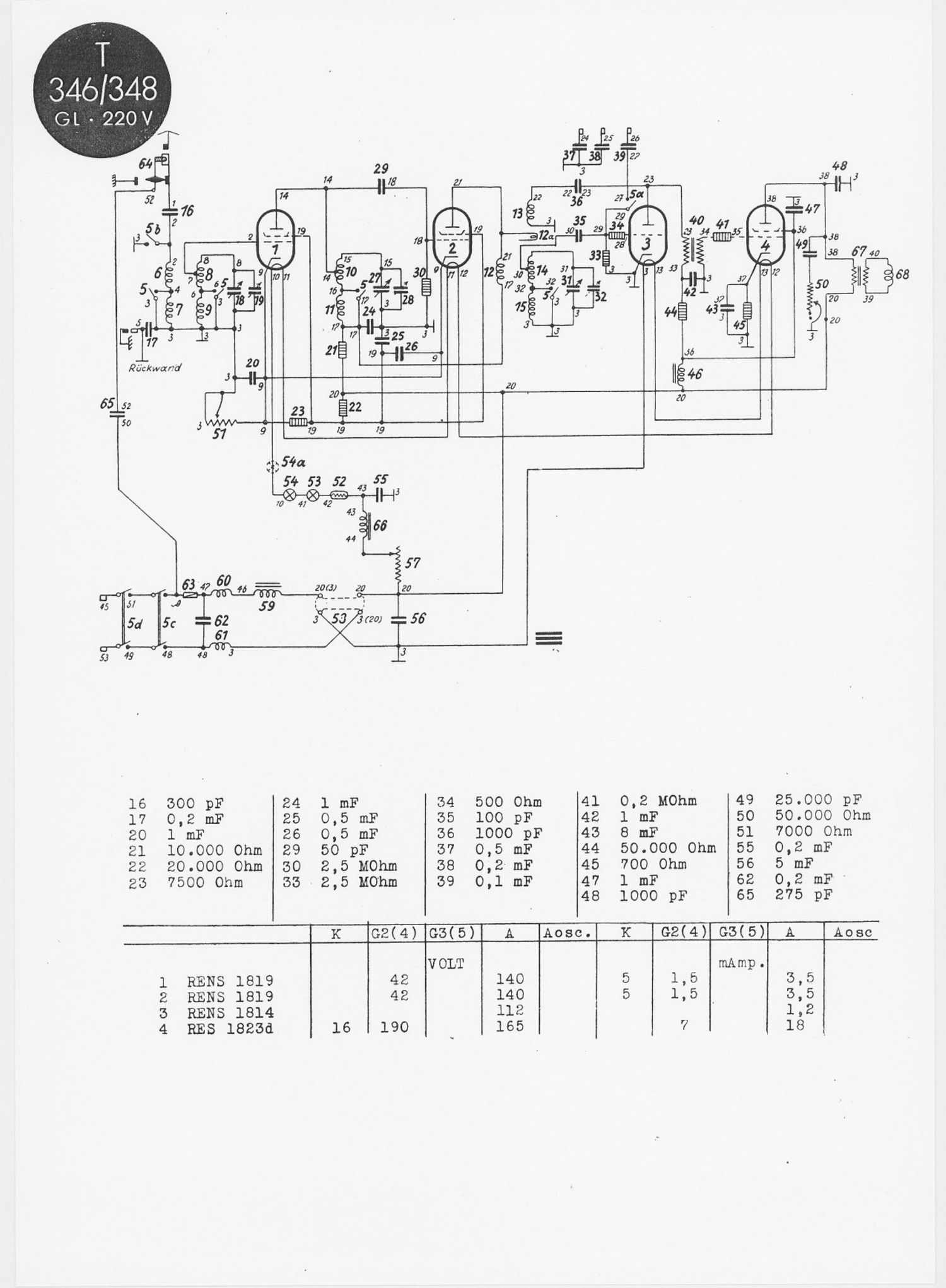 Telefunken 346 GL 220V Schematic