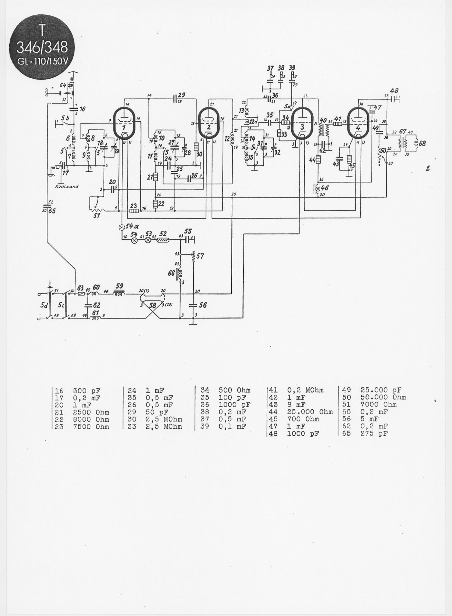 Telefunken 348 GL 110 150V Schematic