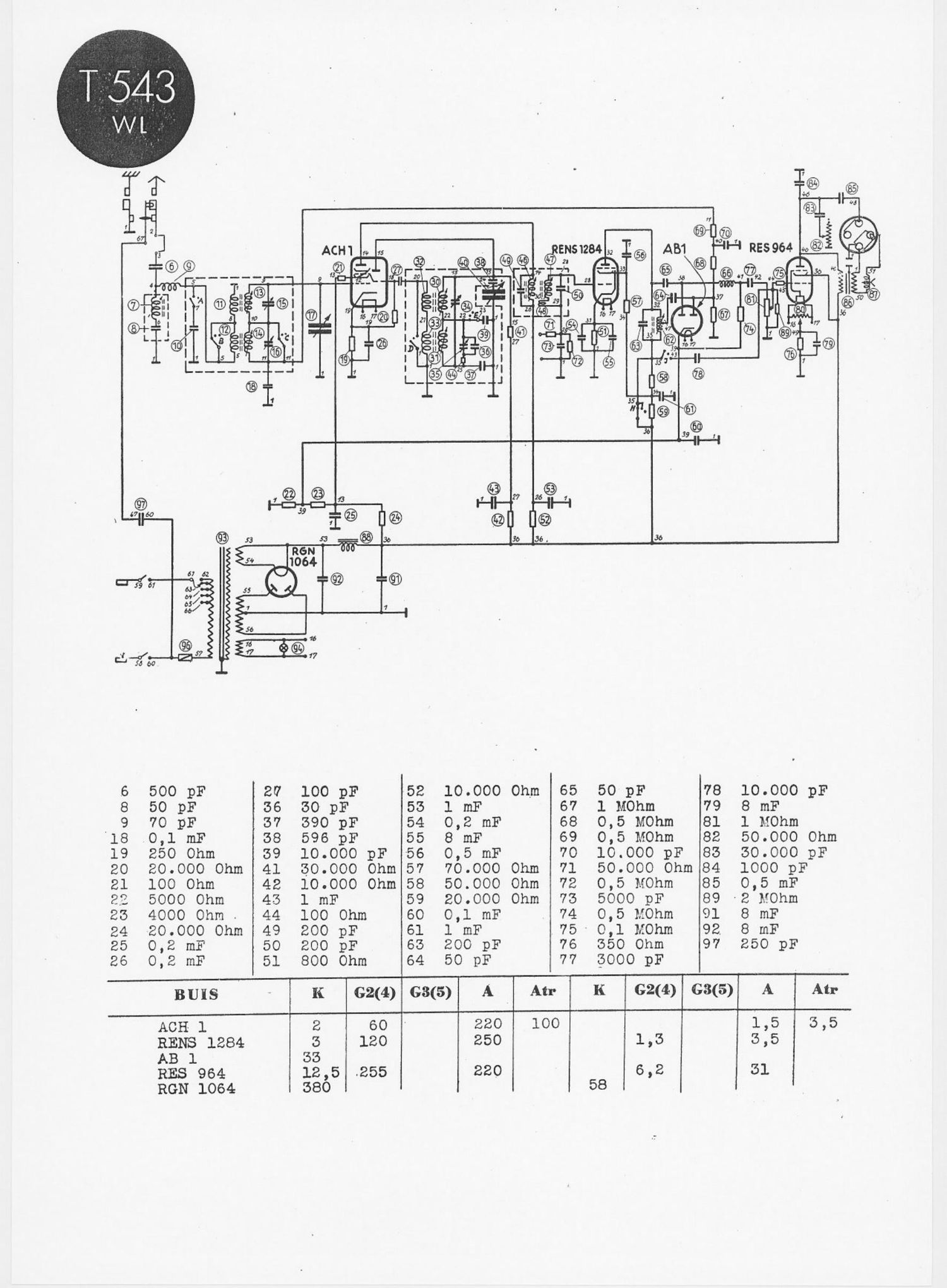 Telefunken 543 WL Schematic