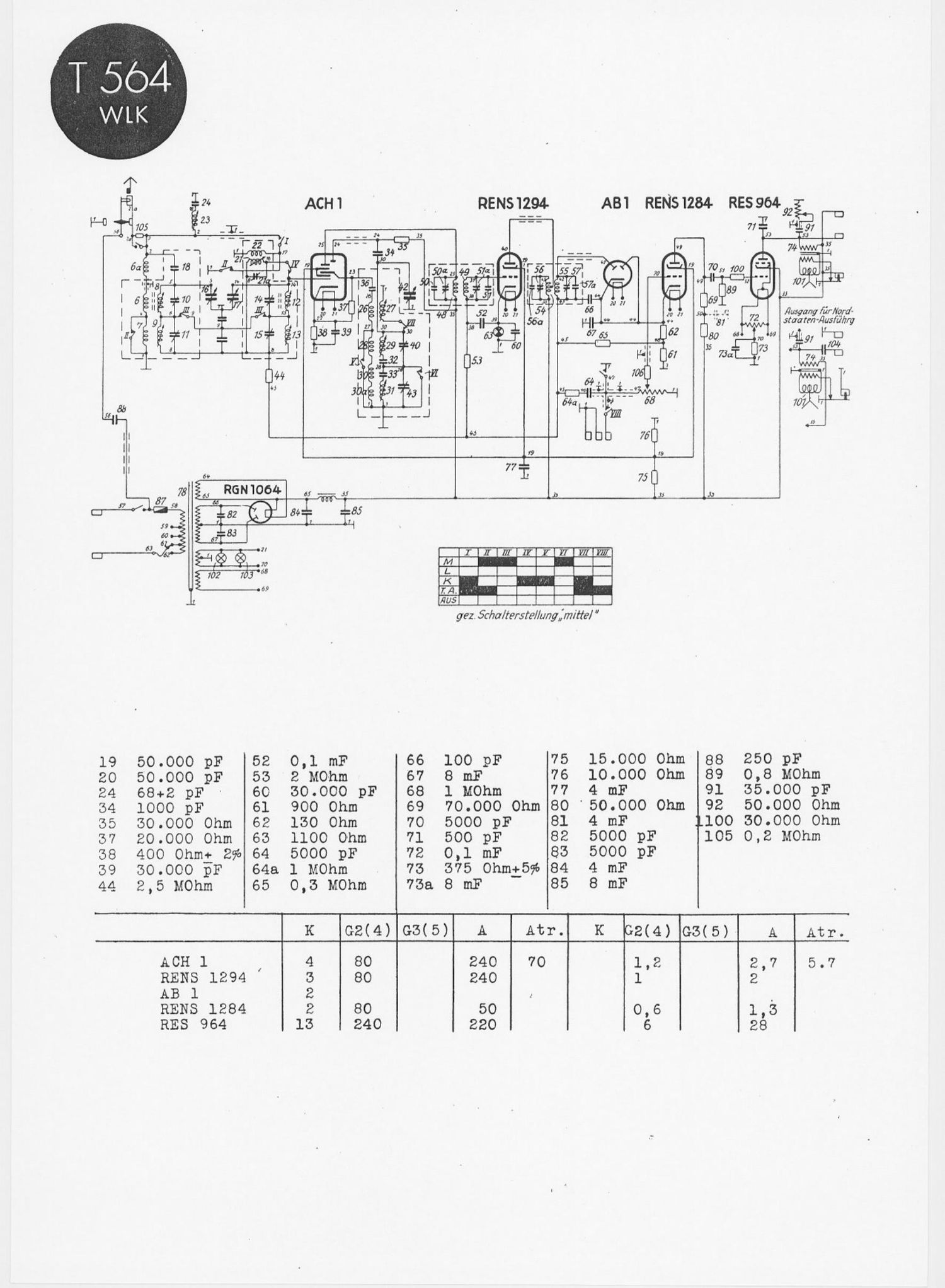 Telefunken 564 WLK Schematic