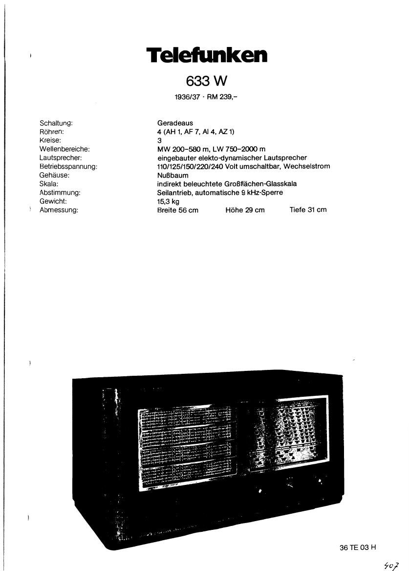 Telefunken 633 W Schematic