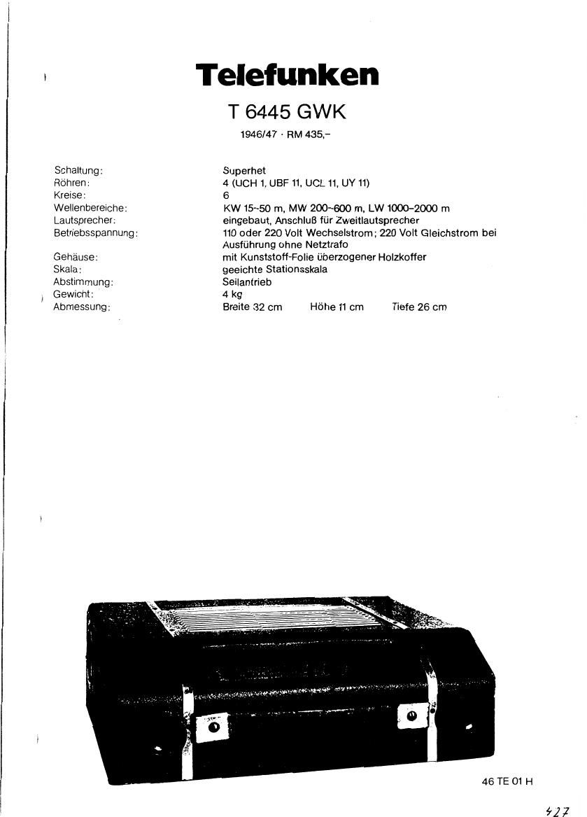 Telefunken 6445 GWK Schematic 2