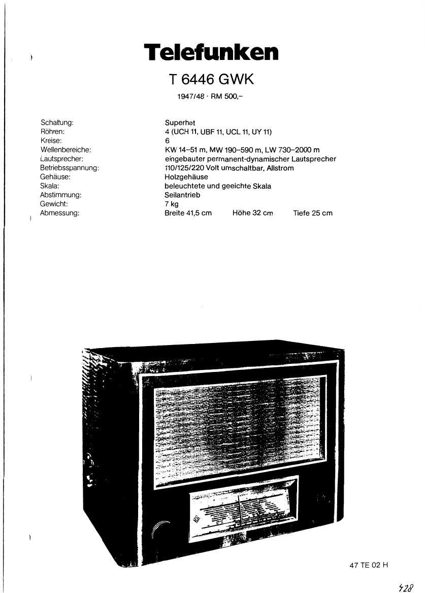 Telefunken 6446 GWK Schematic