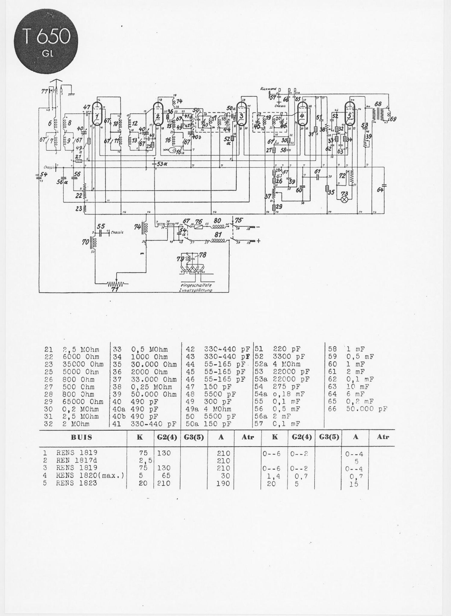 Telefunken 650 GL Schematic