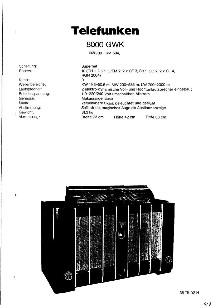 Telefunken 8000 GWK Schematic