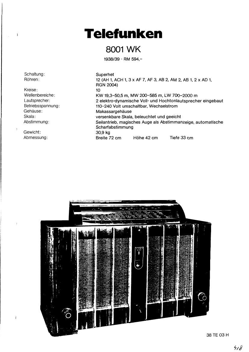 Telefunken 8001 WK Schematic