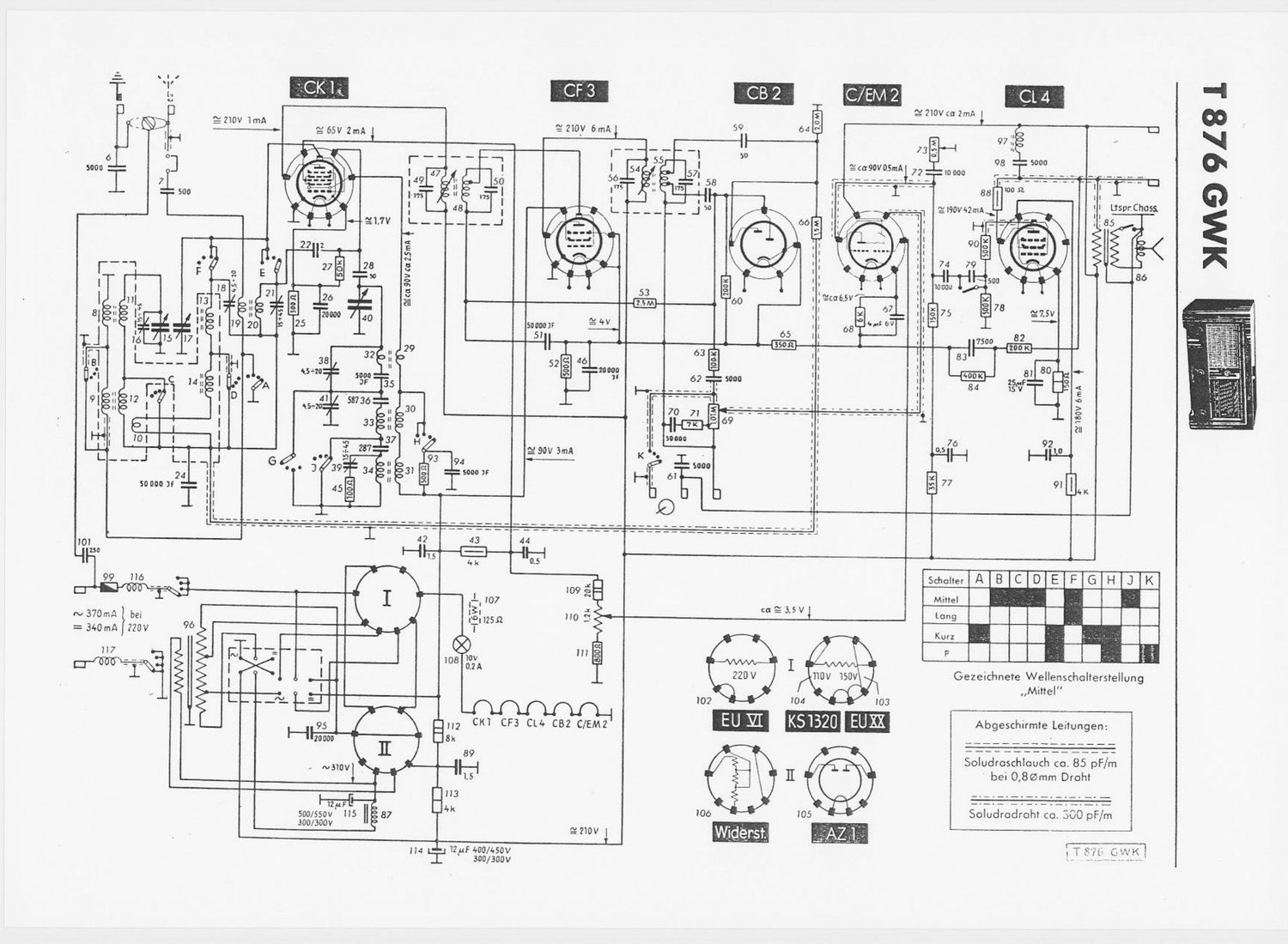 Telefunken 876 GWK Schematic