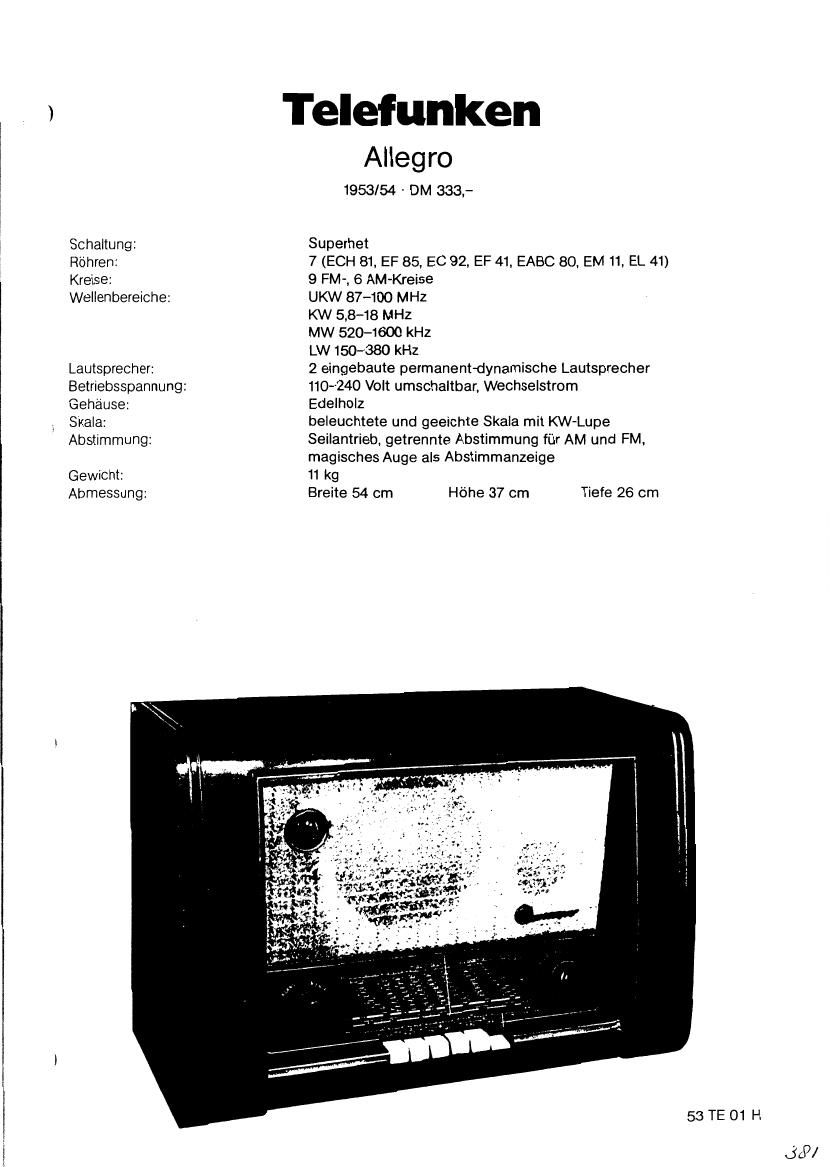 Telefunken Allegro DM 333 Schematic