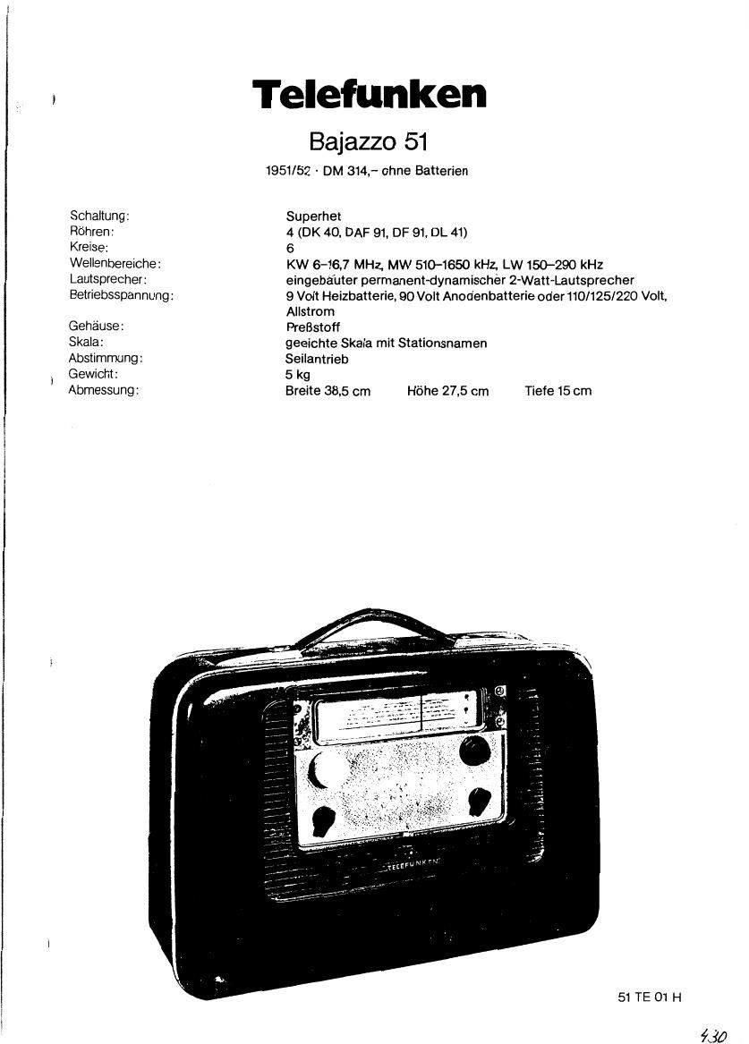 Telefunken Bajazzo 51 Schematic