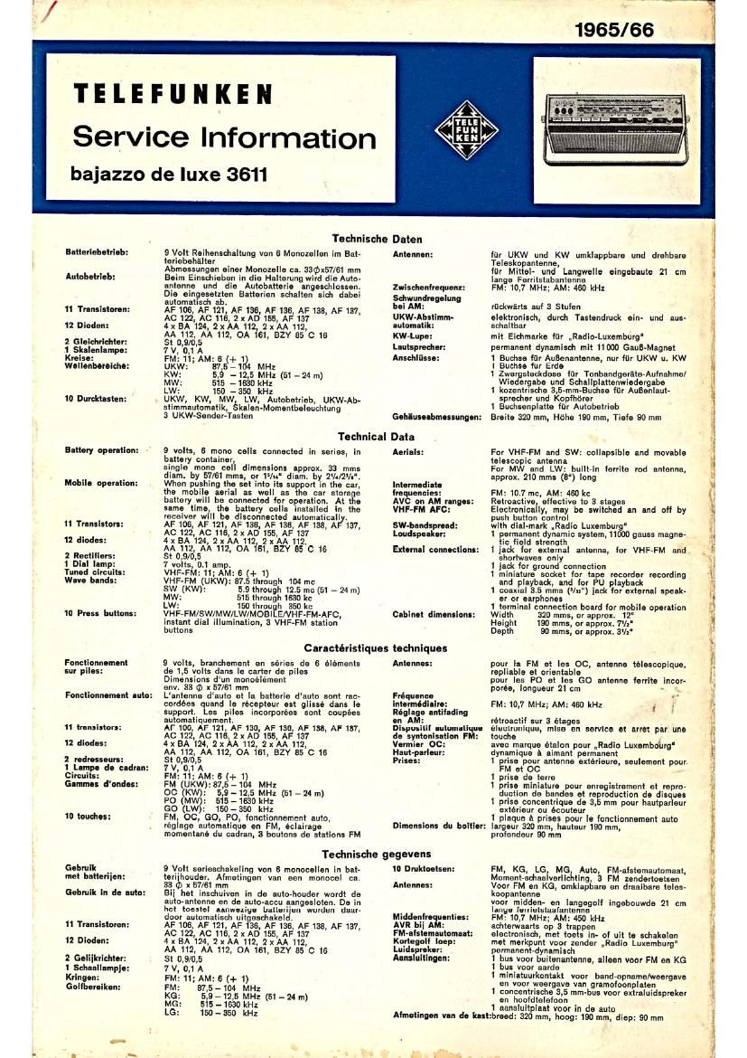 Telefunken Bajazzo Luxe 3611 Service Manual