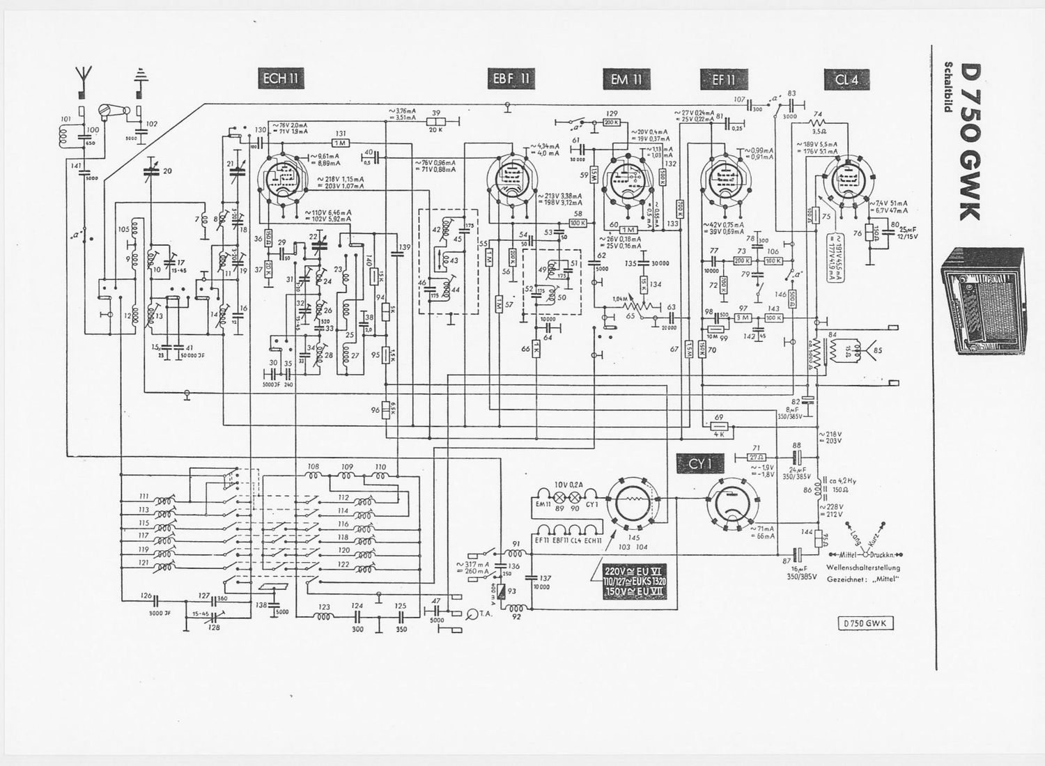 Telefunken D750 GWK Schematic