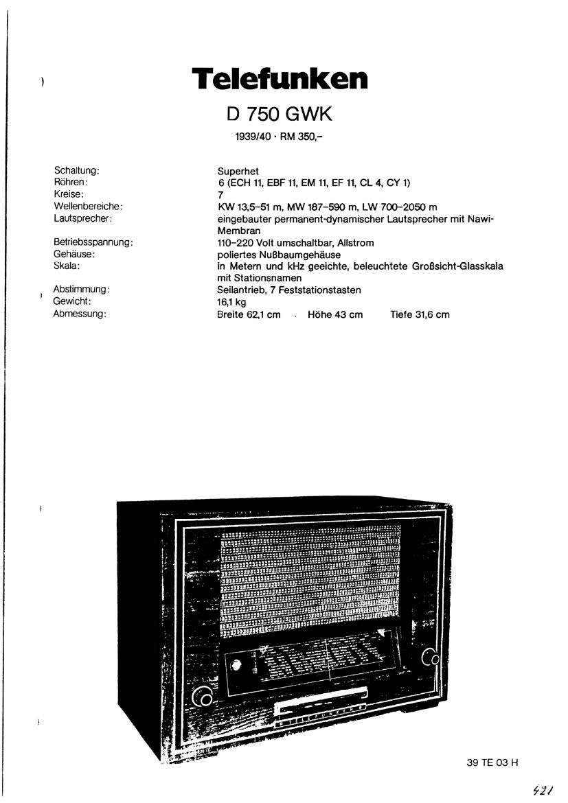 Telefunken D750 GWK Schematic 2