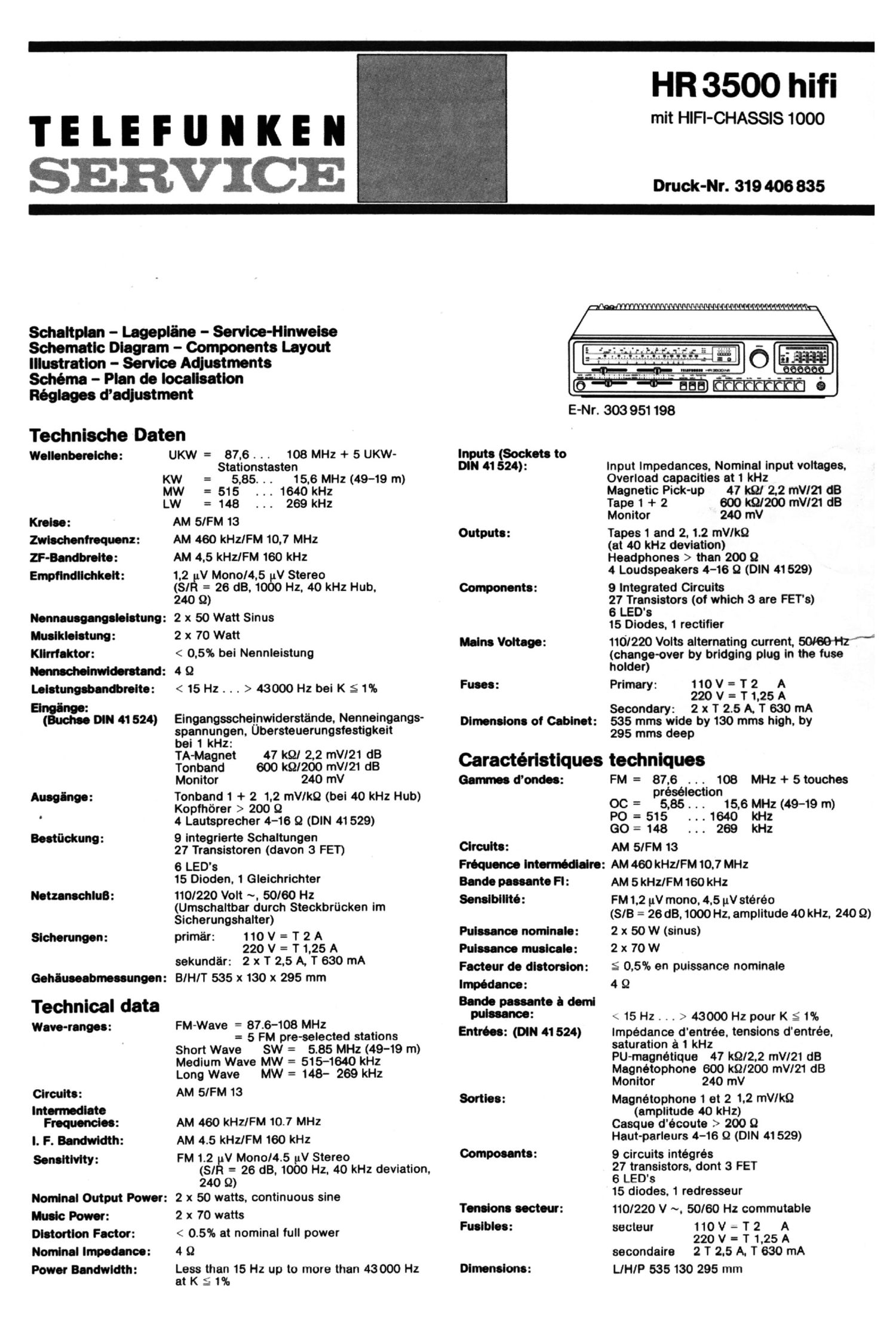 Telefunken HR 3500 Service Manual