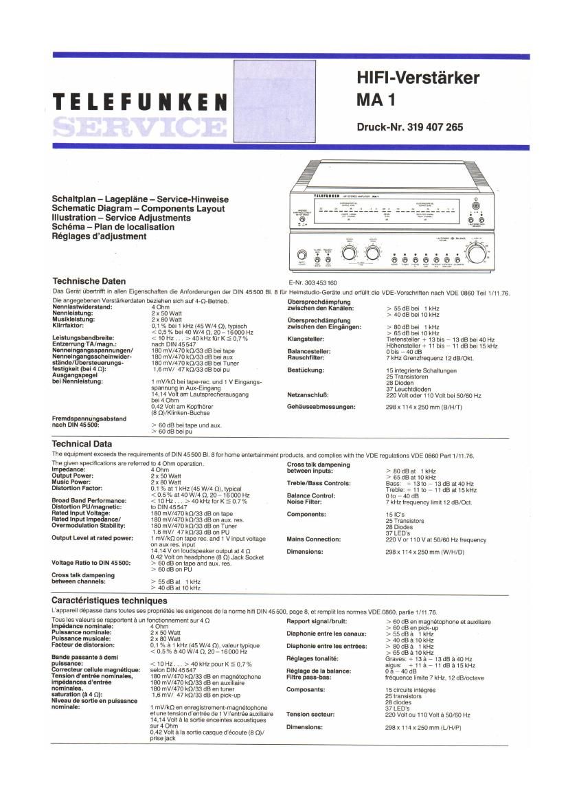 Telefunken MA 1 Service Manual