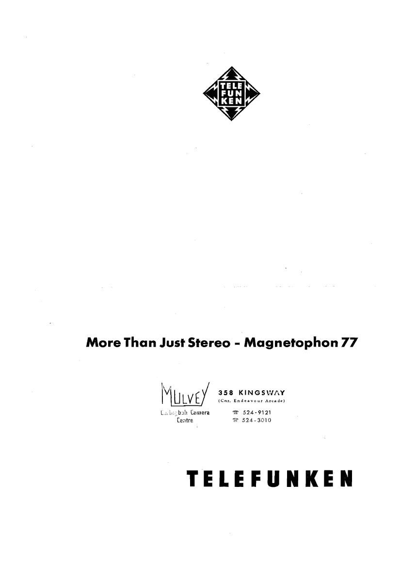 Telefunken Magnetofon 77 Owners Manual