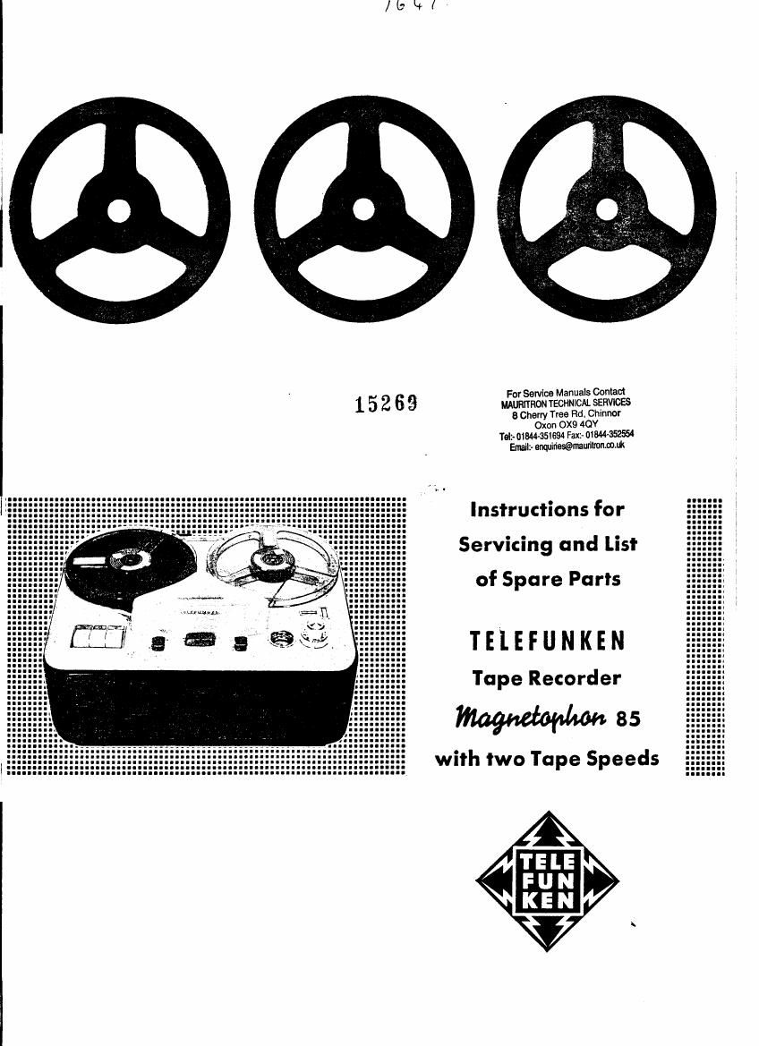 Telefunken Magnetophon 85 Service Manual