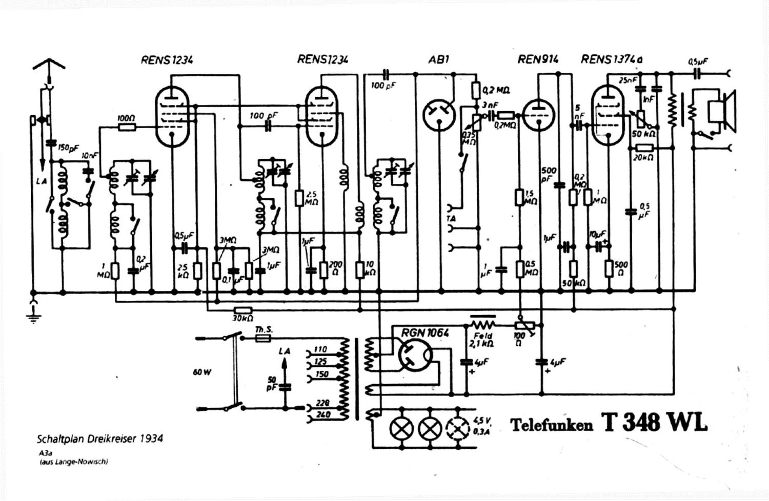 Telefunken T 348 WL Schematic