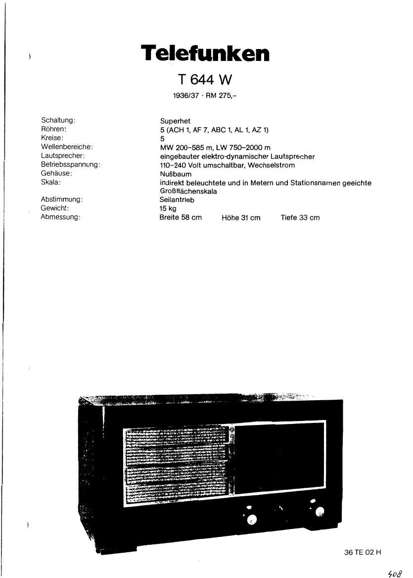 Telefunken T644 W Schematic