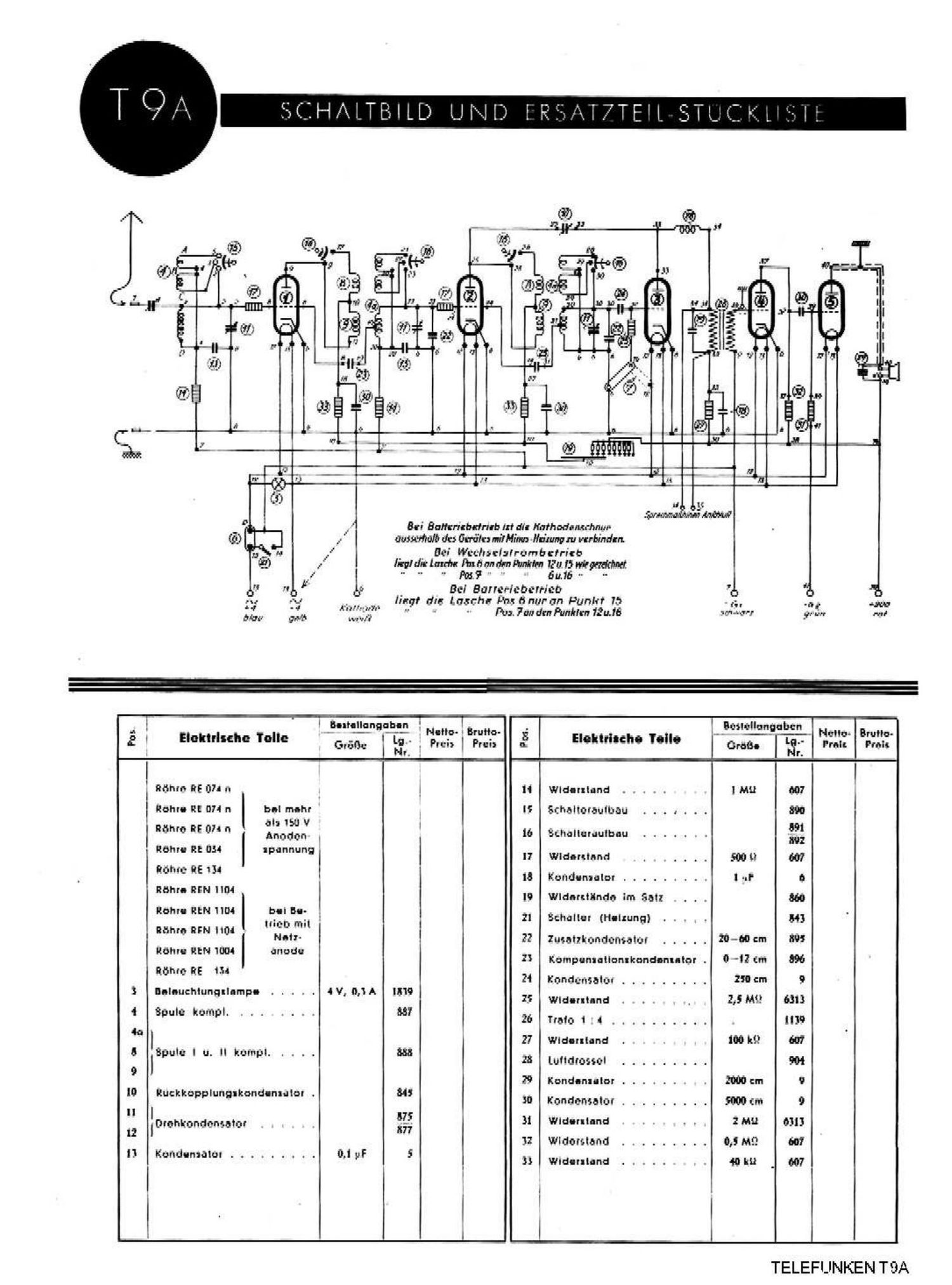 Telefunken T9 A Schematic