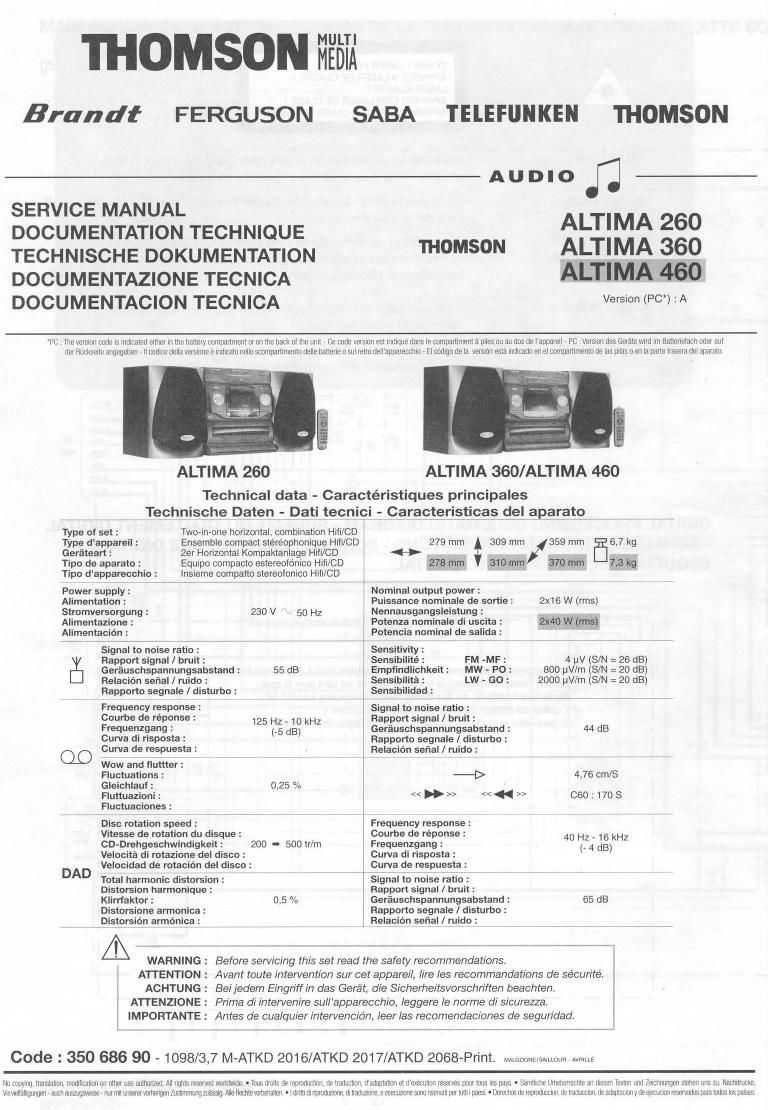 thomson altima 260 altima 360 altima 460