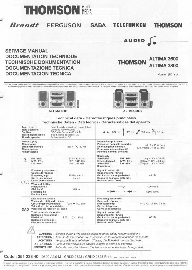 thomson altima 3600 altima 3800