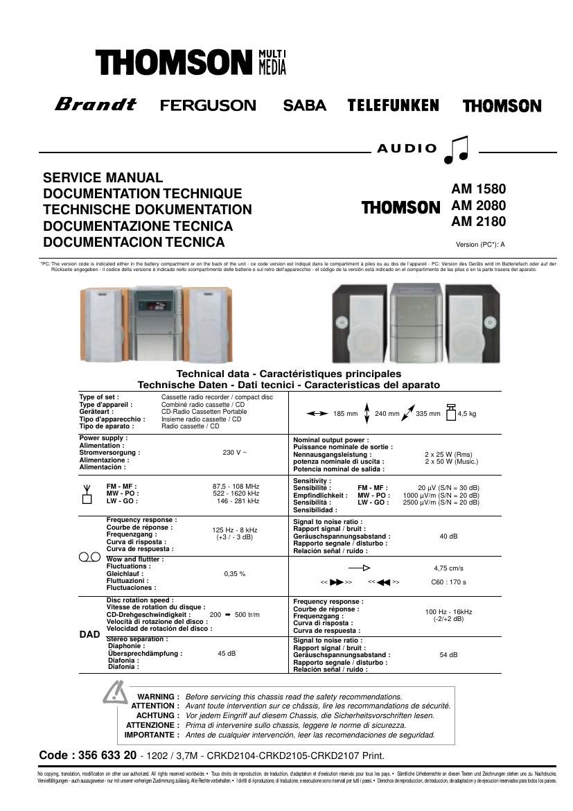 thomson am1580 am2080 am2180 crkd2104 crdk2105 crdk2107