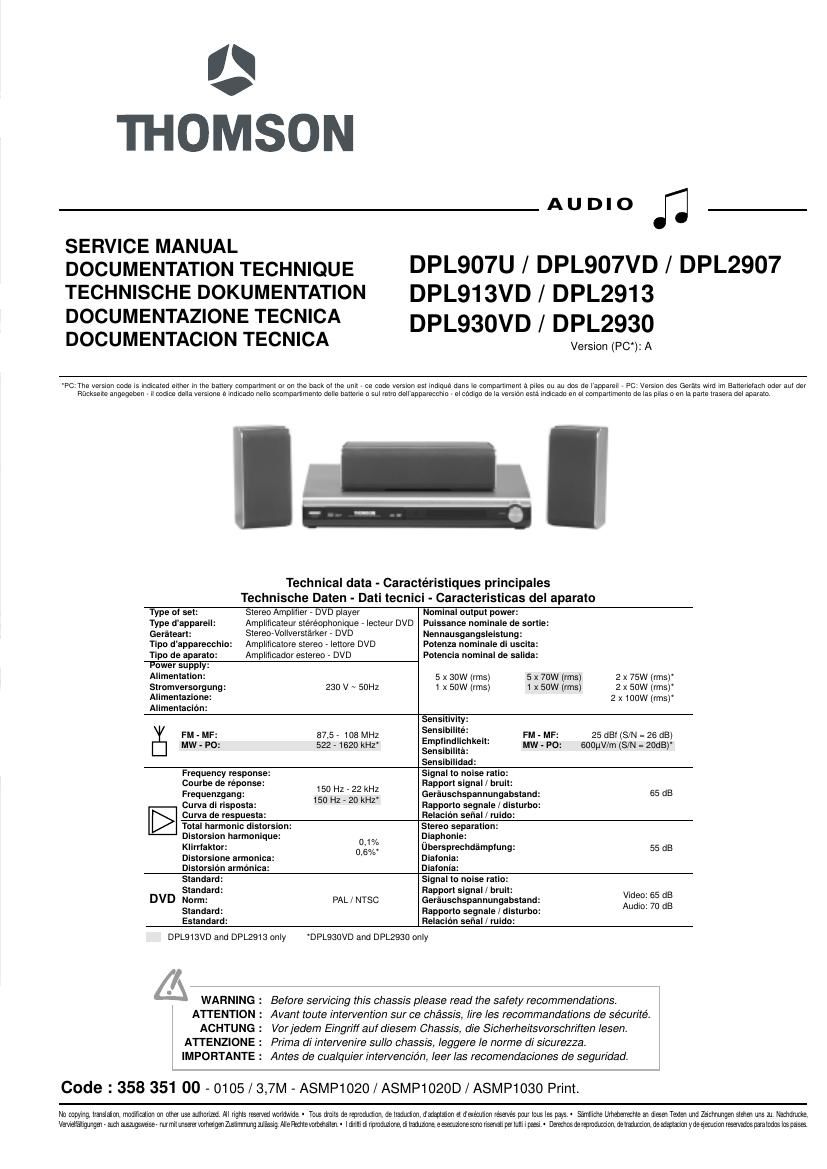 thomson DPL907U DPL907VD DPL2907 DPL913VD DPL2913 DPL930VD DPL2930