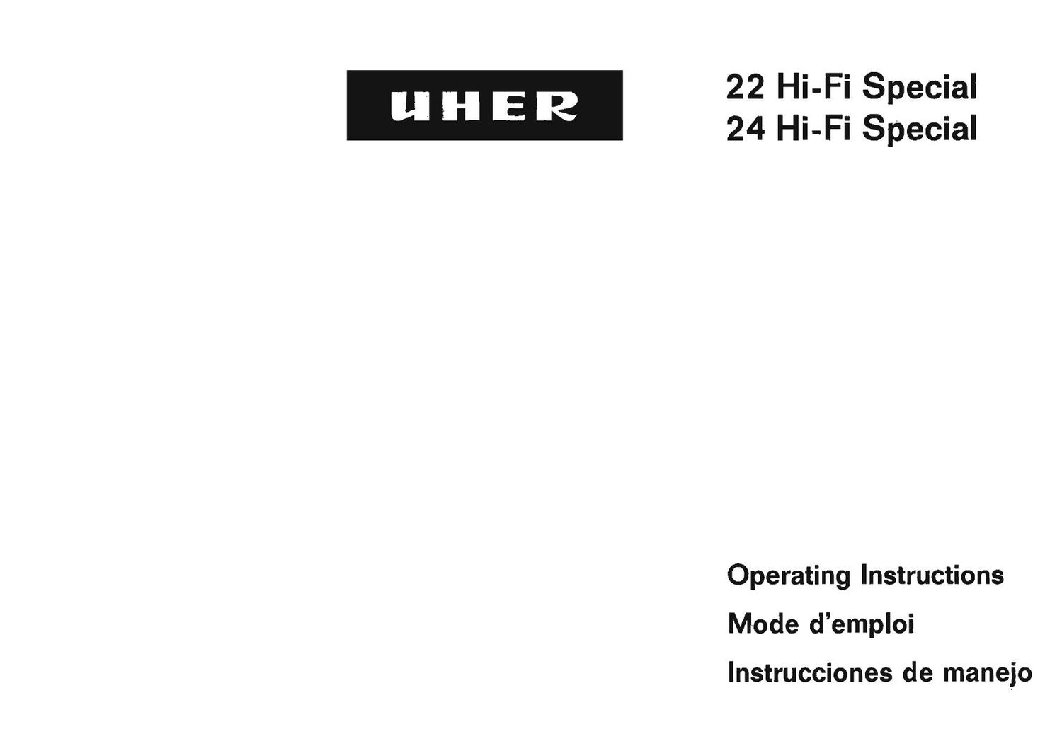 Uher 22 hi fi Special Owners Manual