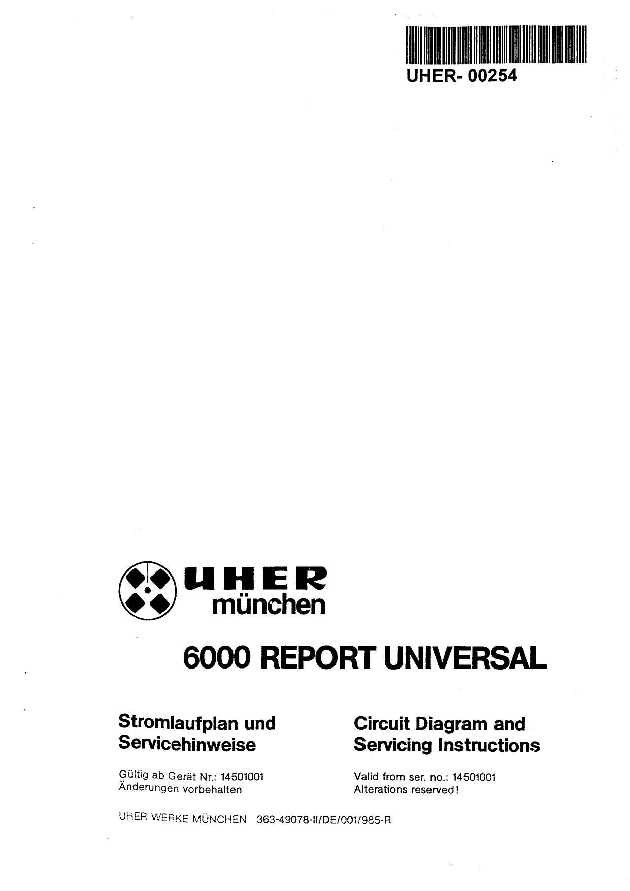 Uher 6000 Report Service Manual