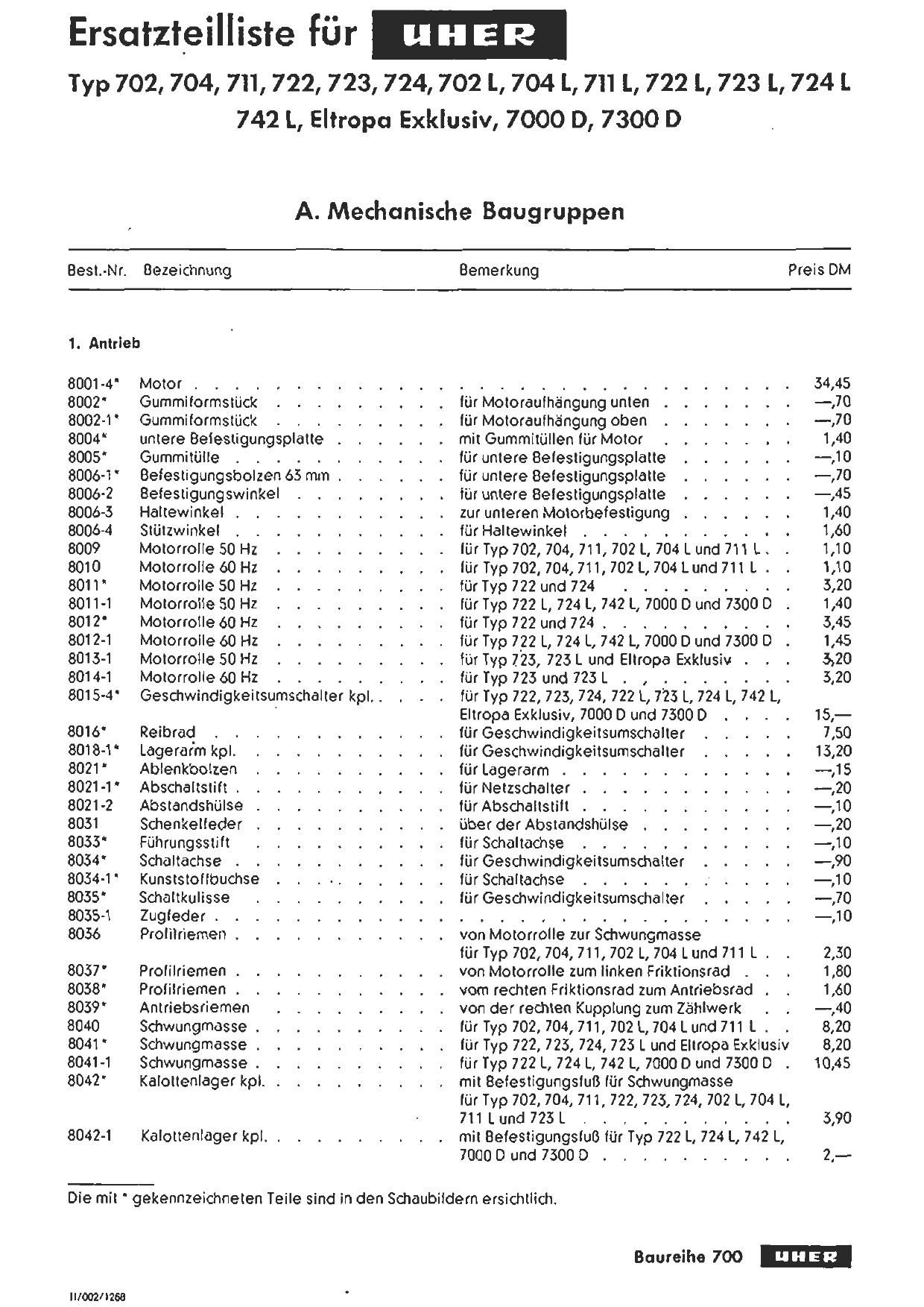 Uher 7000 D Service Manual