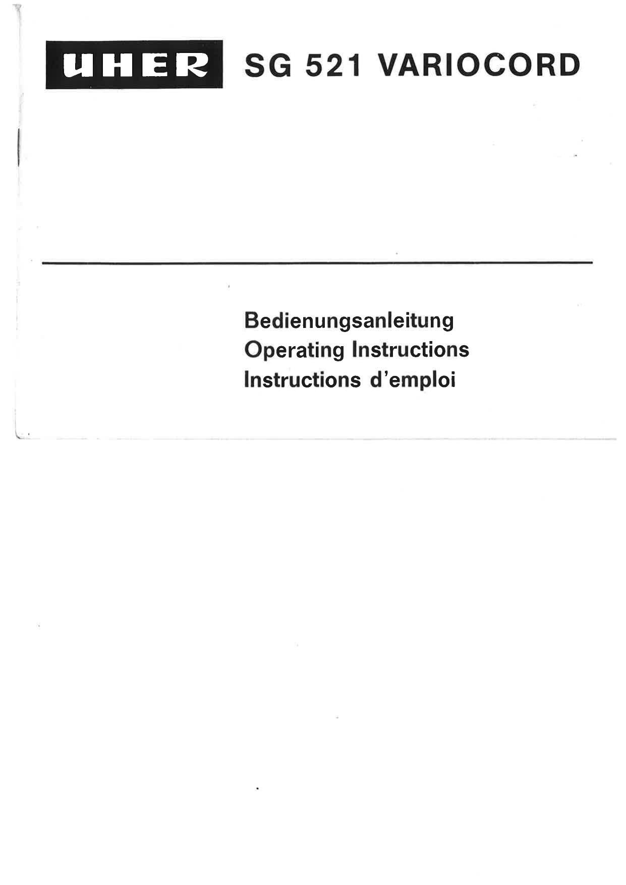Uher SG 521 Owners Manual