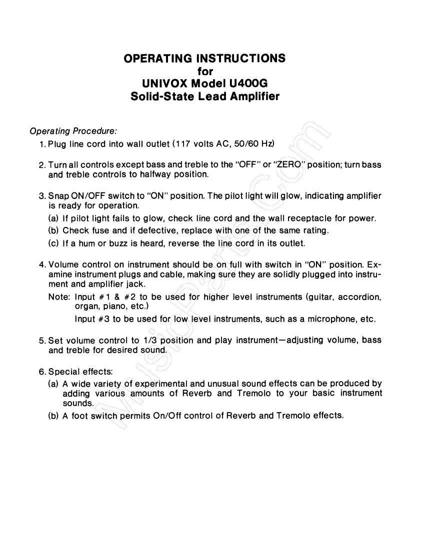 Univox U 400G Service Manual