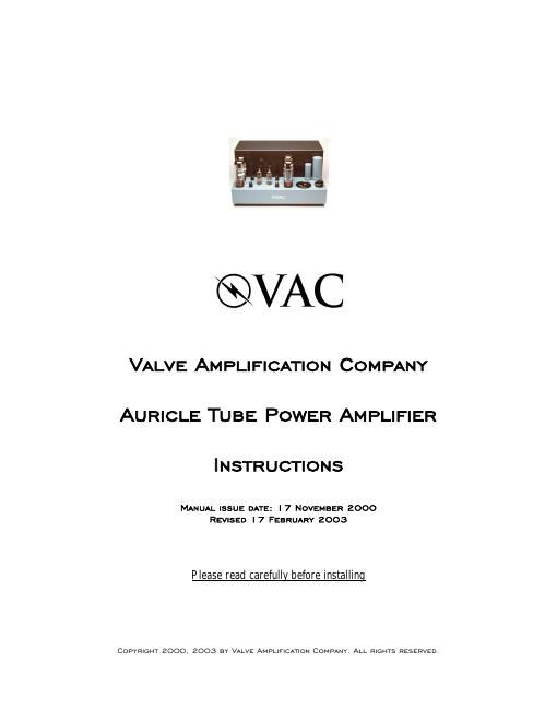 vac auricle owners manual