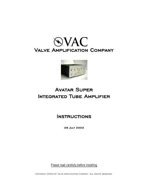 vac avatar super owners manual