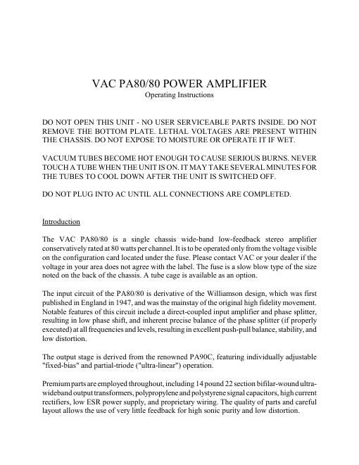 vac pa 8080 owners manual