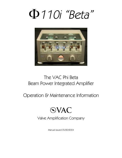 vac phi beta owners manual