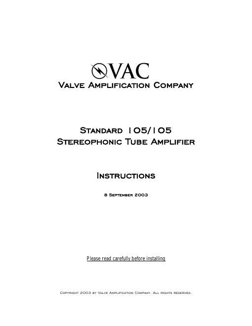 vac standard 105105 owners manual