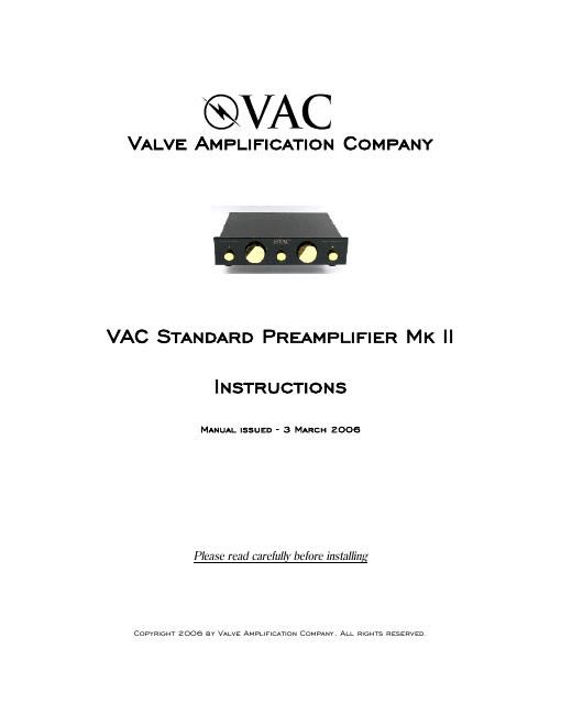 vac standard preamplifier mk2 owners manual