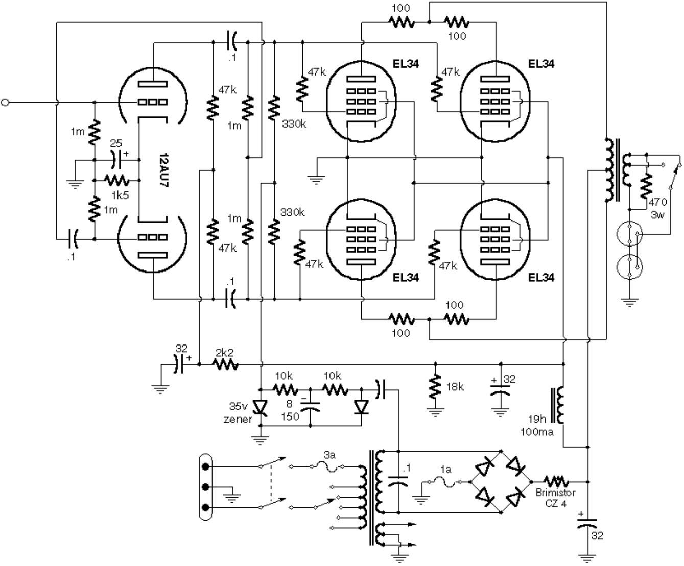 vox ac100 power amp schematic