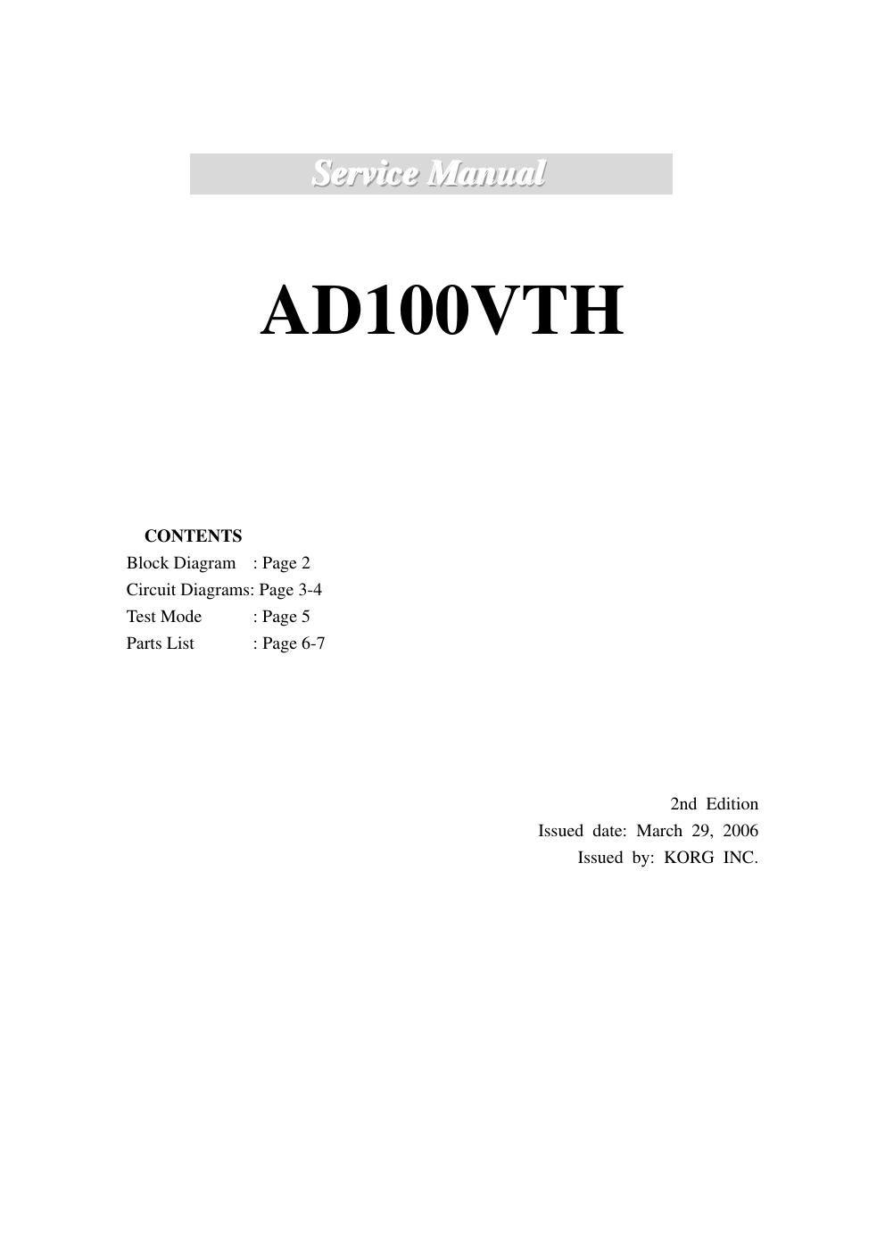vox ad100vth service manual