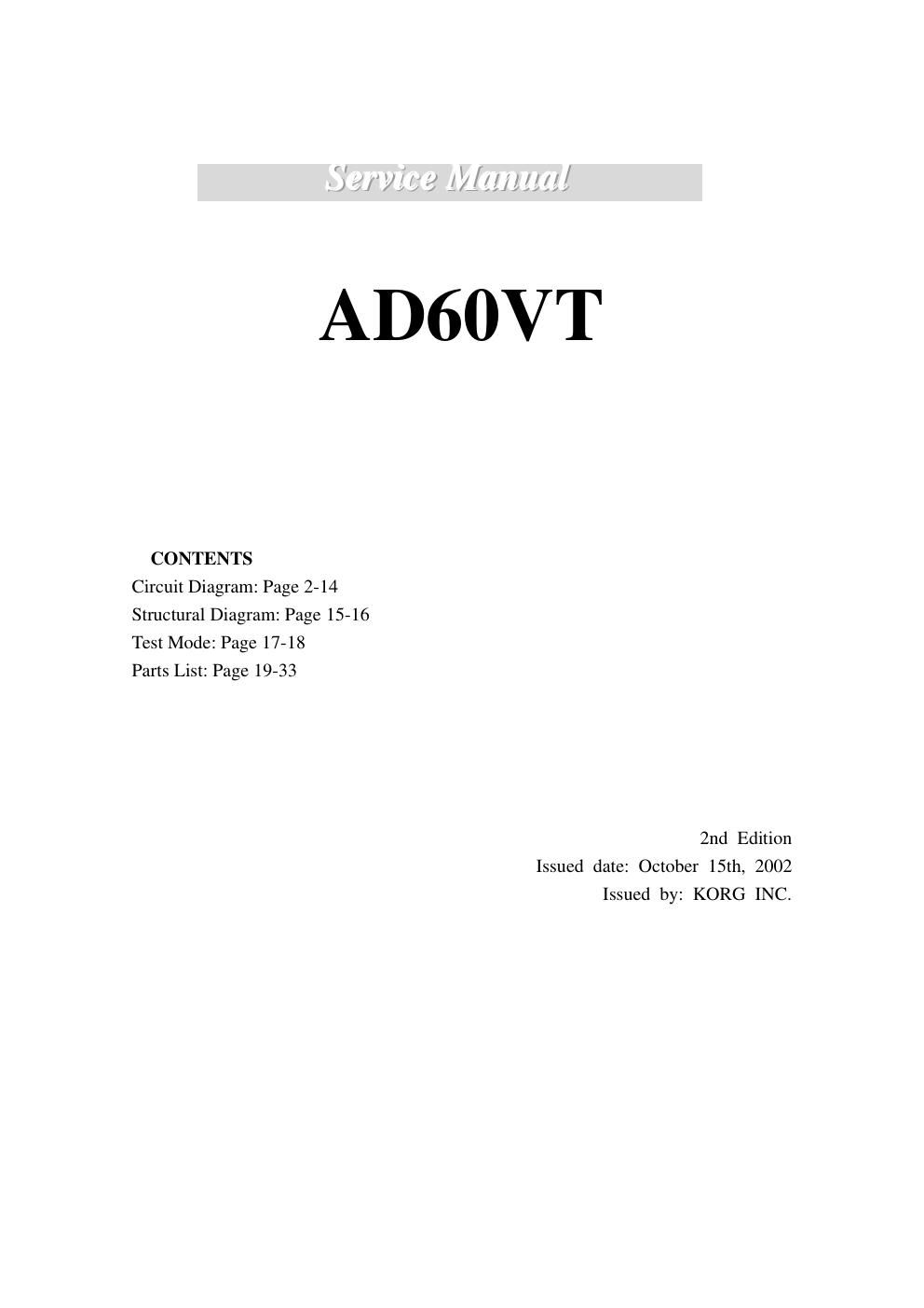 vox ad60vt service manual