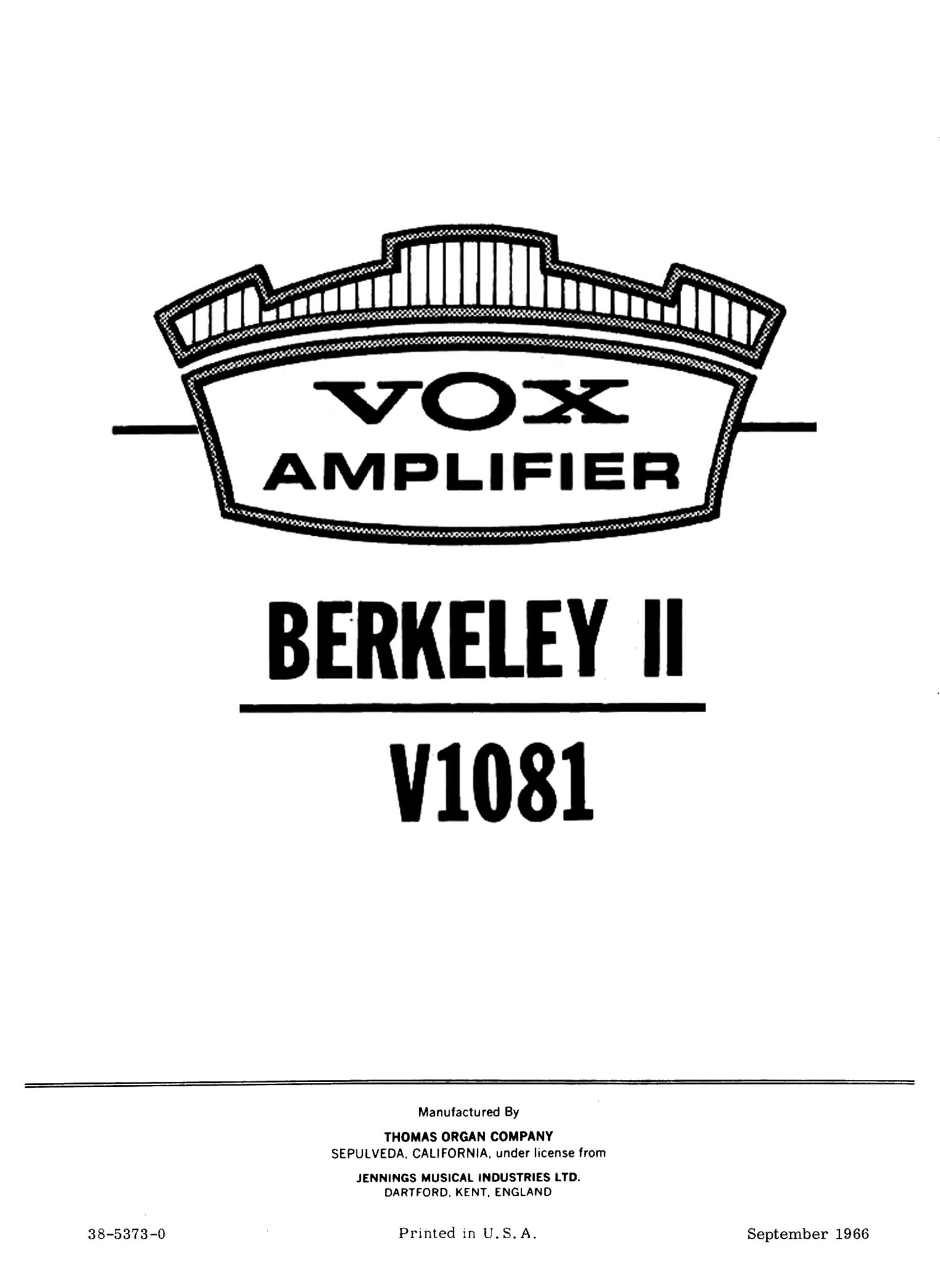 vox berkeley ii v1081 service manual