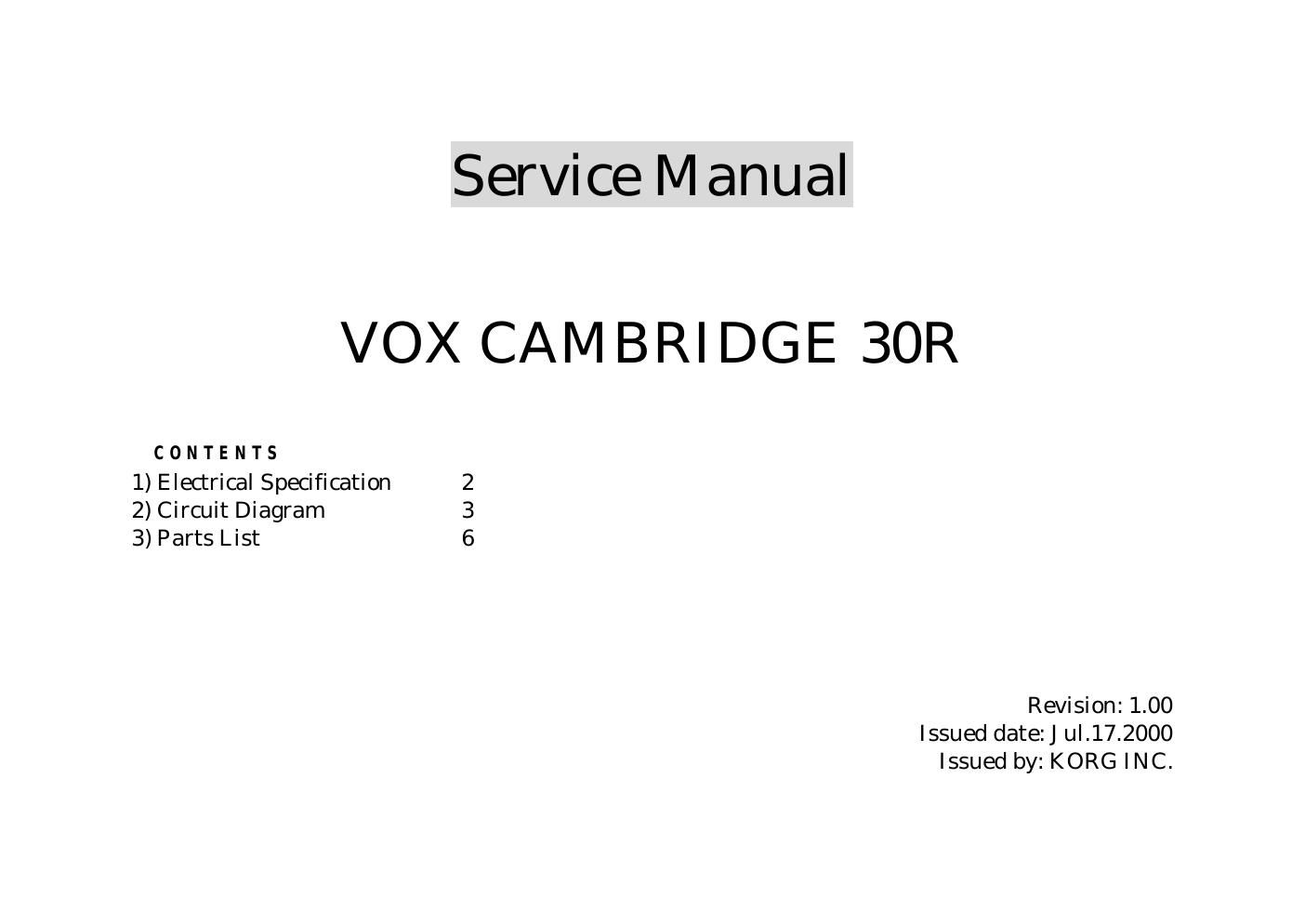 vox cambridge 30r service manual