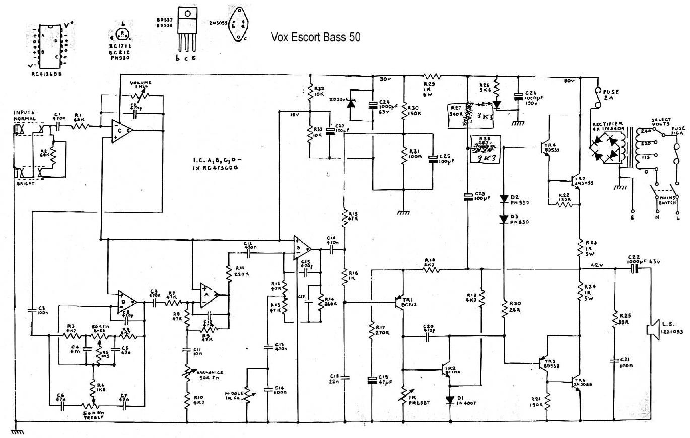 vox escort 50 bass schematic