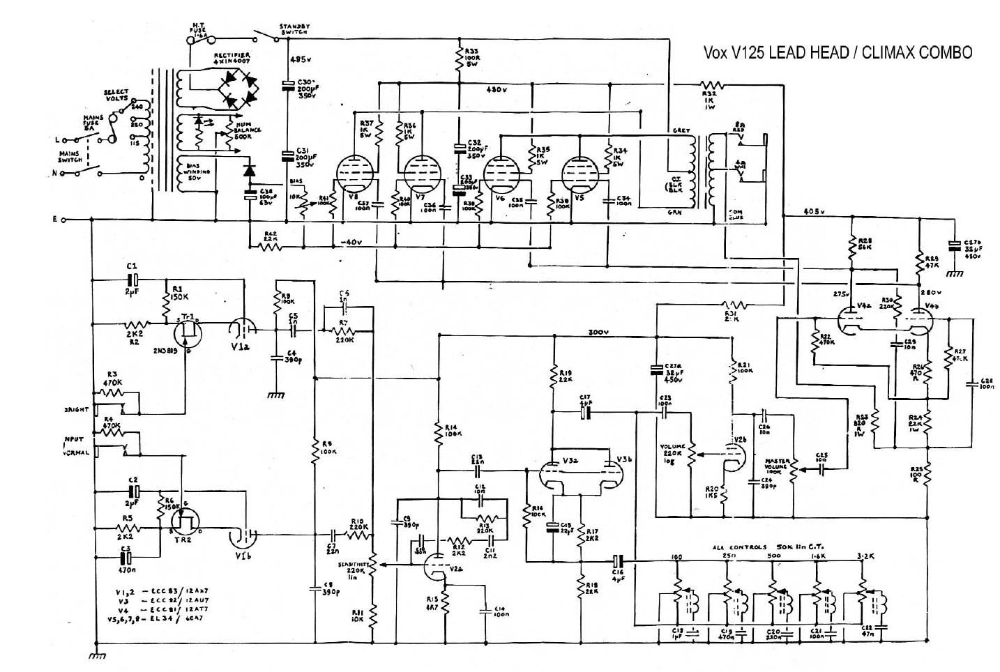 vox v125 lead head climax combo schematic