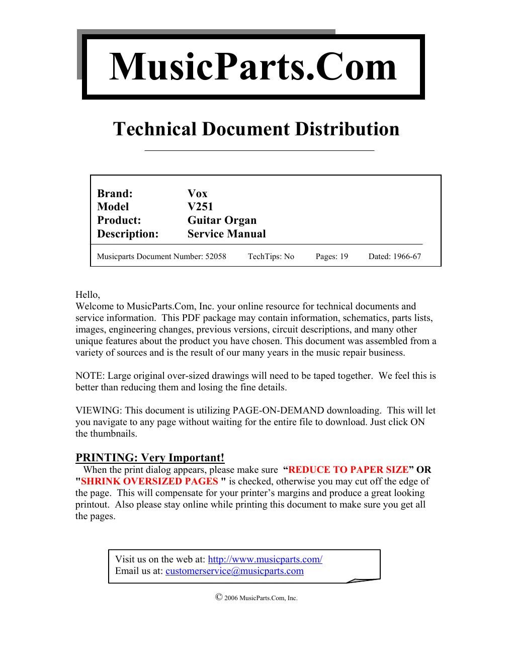 vox v251 guitar organ service manual