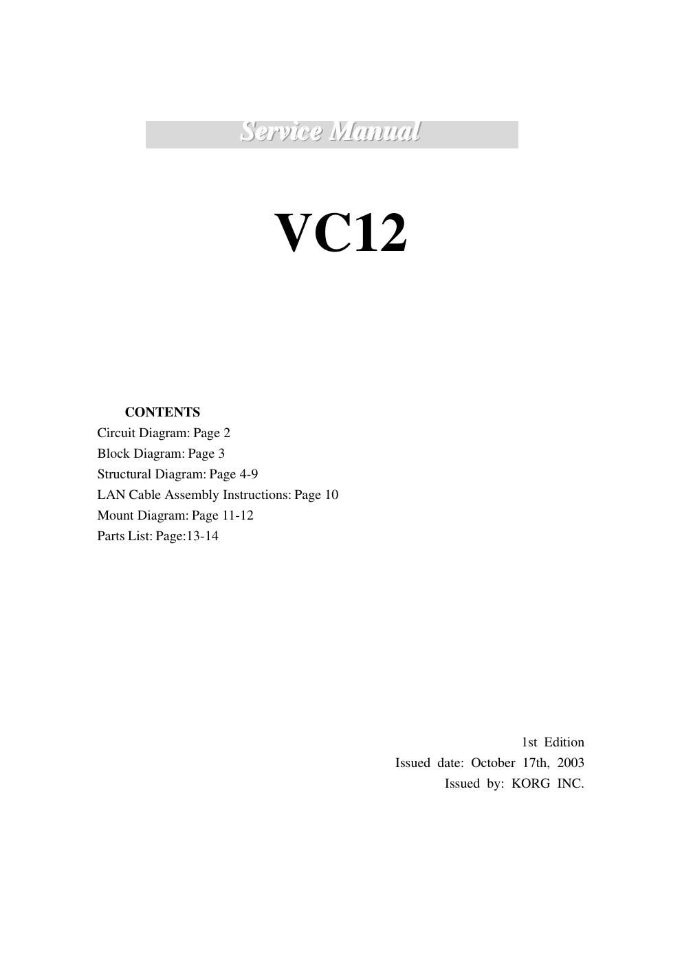 vox vc12 service manual