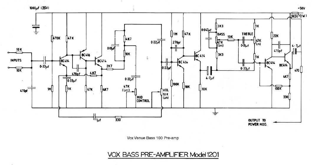 vox venue bass 100 preamp 1201 schematic