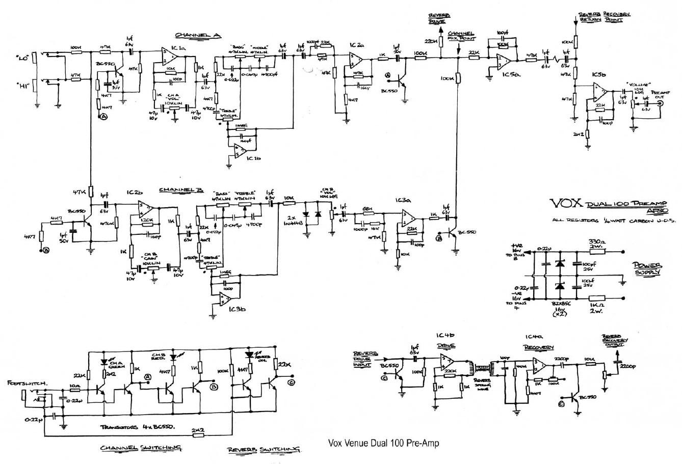 vox venue dual 100 preamp schematic